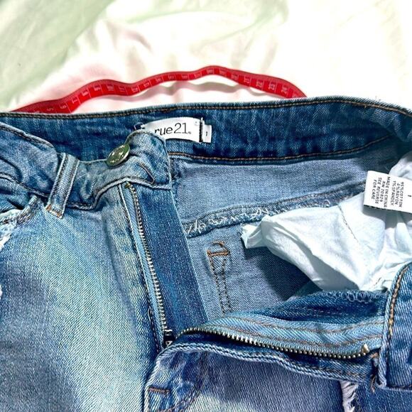 Rue21 Bellbottoms Jeans Women Size 1 Blue Wide Leg High Rise Raw Hem Denim - Picture 9 of 16